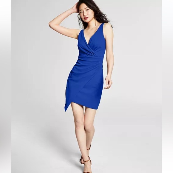 Guess Womens Blue Asymmetrical-Skirt Sleeveless V-Neck Sheath Dress Size 12 - Picture 1 of 8